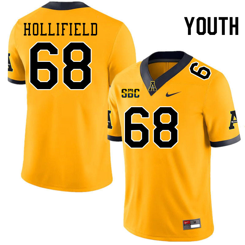 Youth #68 Jack Hollifield Appalachian State Mountaineers College Football Jerseys Stitched-Gold